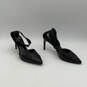 Womens Black Leather Pointed Toe Stiletto Heels Ankle Strap Sandals Size 8 image number 1
