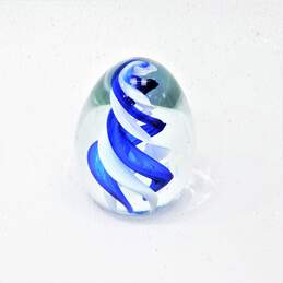 Vintage Murano Style Art Glass Swirl White & Blue Paperweight
