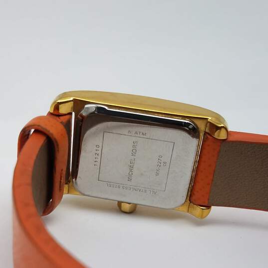 Michael Kors Tank 18mm Gold Tone Case with Orange leather strap Lady's Stainless Steel Quartz Watch image number 9