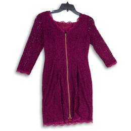 Womens Purple Floral Square Neck 3/4 Sleeve Back Zip Sheath Dress Size 2P alternative image