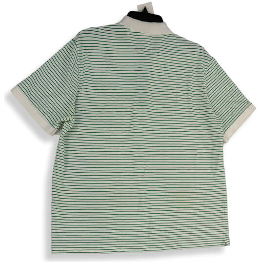 Mens White Green Striped Short Sleeve Spread Collar Polo Shirt Size 7/XXL image number 2