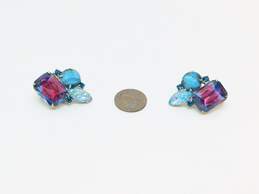 Vintage Jewel Tone and Bi-Color Aurora Lucite and Rhinestone Clip-On Earrings alternative image