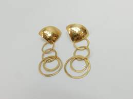 John Atencio Designer 14K Yellow Gold Hammered Interlocked Hoop Drop Dangle Earrings 6.1g alternative image