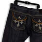 Mens Black Denim Dark Wash Embroidered Pockets Straight Leg Jeans Size 38 image number 4