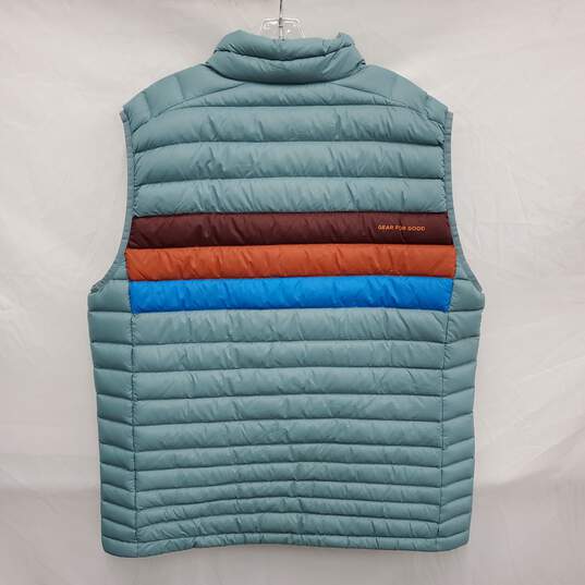 Cotopaxi MN's Fuego Feather Down Teal Green & Stripe Puffer Vest Size MXL image number 2