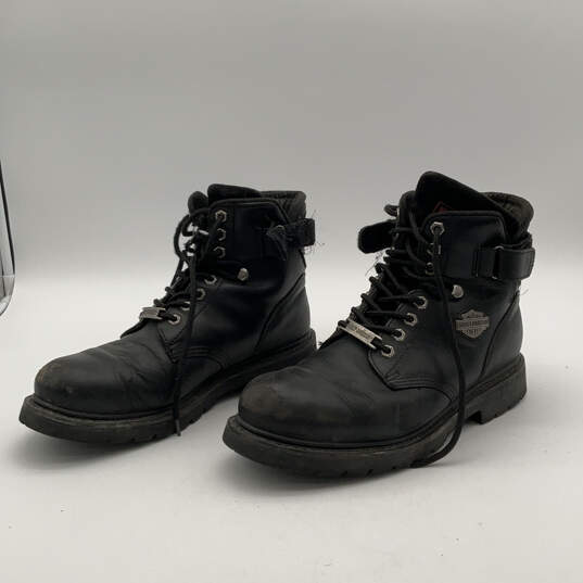 Mens 91017 Black Leather Round Toe Lace-Up Ankle Motorcycle Boots Size 11 image number 4