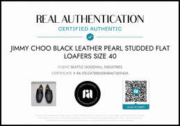 Jimmy Choo Women's Black Leather Pearl Studded Flat Loafers Size 9 AUTHENTICATED alternative image