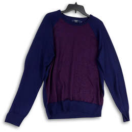 Womens Blue Purple Round Neck Long Sleeve Knitted Pullover Sweater Size L