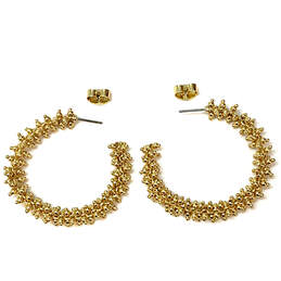 Designer J. Crew Gold-Tone Fashionable Round Shape Beaded Hoop Earrings alternative image