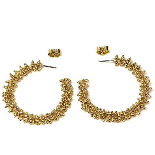 Designer J. Crew Gold-Tone Fashionable Round Shape Beaded Hoop Earrings image number 2