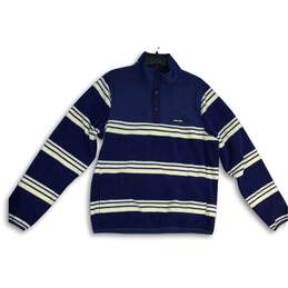 Mens Blue White Striped Mock Neck Long Sleeve Pullover Sweater Size Medium