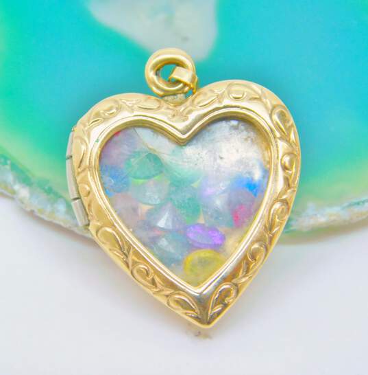14K Yellow Gold Loose Birthstone Scroll Heart Locket 3.3g image number 1