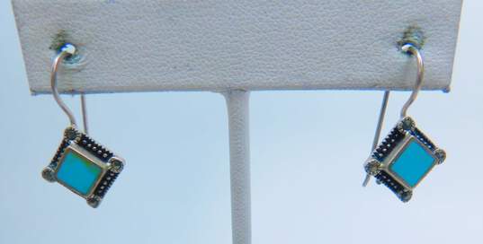 Artisan 925 Sterling Silver Faux Turquoise Marcasite Drop Earrings & Bubble Flower Screw Back Earrings 8.7g image number 3