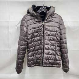 Andrew Marc WM's Polyester Nylon Blend Puffer Gray Metallic Jacket & Hood Size SM