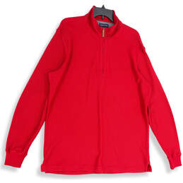 Mens Red Mock Neck Side Slit 1/4 Zip Long Sleeve Pullover Sweatshirt Size L