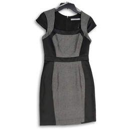 Womens Black Gray Square Neck Cap Sleeve Back Zip Sheath Dress Size 4