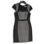 Womens Black Gray Square Neck Cap Sleeve Back Zip Sheath Dress Size 4 image number 1