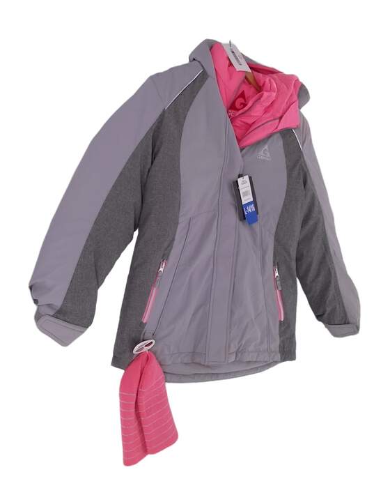 NWT Girls Gray Hooded Long Sleeve Zipped Pockets Puffer Hat Jacket Size 14/16 image number 3