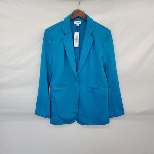 Terea By Andrea Pitter Turquoise Cotton Blend Blazer Jacket WM Size S NWT image number 1