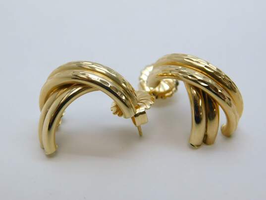 14K Yellow Gold Crossover Textured Half Hoop Earrings 4.8g image number 2