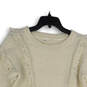 Womens White Knitted Long Sleeve Round Neck Pullover Sweater Size Medium image number 3