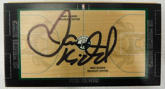 HOF Jason Kidd Autographed Milwaukee Bucks Floor Piece image number 1