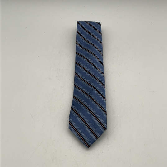 NWT Mens Blue Silk Striped Four-In-Hand Pointed Designer Neck Tie image number 1