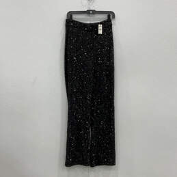 NWT Womens Black Sequin High Waisted Straight Leg Trouser Pants Size Small