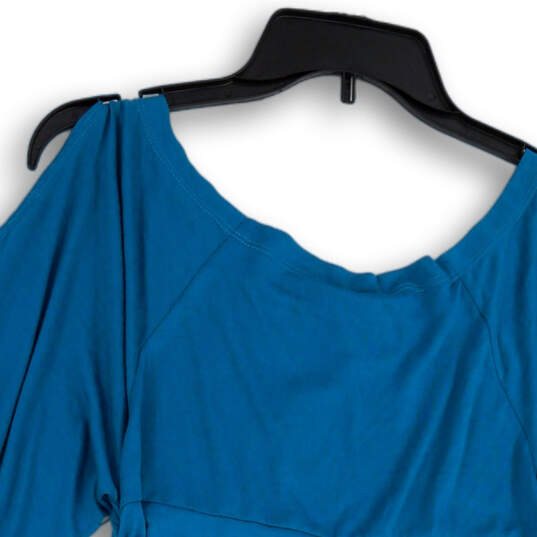 NWT Womens Blue Ruched Short Sleeve Round Neck Pullover Blouse Top Size L image number 4