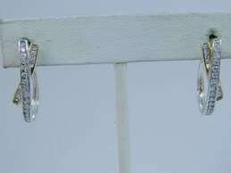 14K Two Tone Gold 0.40 CTTW Diamond Crossover Elongated Hoop Earrings 5.2g