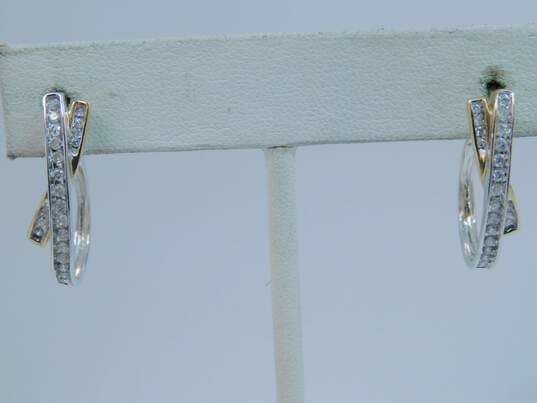 14K Two Tone Gold 0.40 CTTW Diamond Crossover Elongated Hoop Earrings 5.2g image number 1
