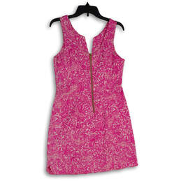 Womens Pink Printed Embroider Split Neck Back Zip A-Line Dress Size 6 alternative image