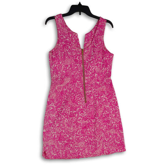 Womens Pink Printed Embroider Split Neck Back Zip A-Line Dress Size 6 image number 2
