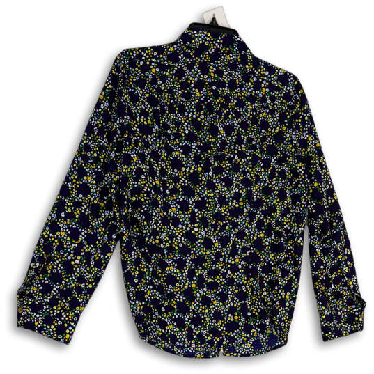 Womens Multicolor Floral Long Sleeve Collared Full-Zip Blouse Top Size M image number 2