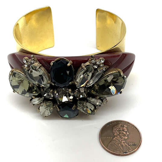 Designer J. Crew Gold-Tone Crystal Cut Stone Adjustable Cuff Bracelet image number 2