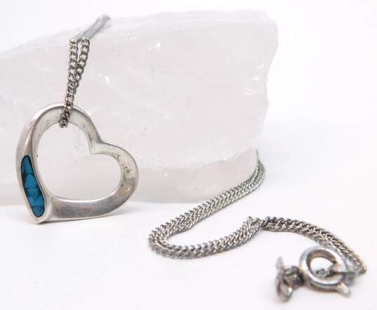 (G) Southwestern 925 Crushed Inlay Heart Pendant Necklace & Turquoise Earrings image number 4