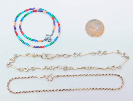 Sterling Silver Star Rope & Colorful Bead Anklets 12.3g image number 6