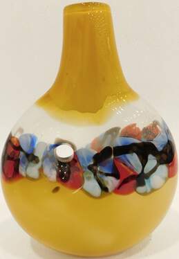 Vintage Viz Art Style Multicolor Red Yellow Blue Hand Blown Art Glass Vase alternative image