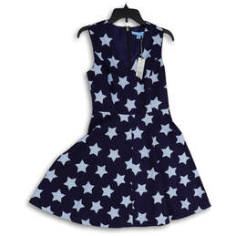 NWT Womens Blue Star Print Sleeveless V-Neck Fit & Flare Dress Size 2