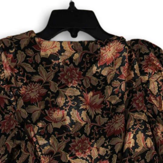 NWT Womens Multicolor Floral Pleated Wrap V-Neck Peplum Blouse Top Size M image number 4