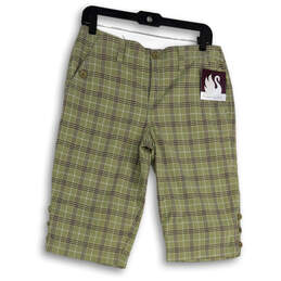 NWT Womens Green Plaid Flat Front Slash Pocket Stretch Capri Pants Size 8