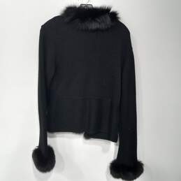 Carlisle Women's Black Merino Wool Cardigan Sweater Jacket with Real Fur Trim L alternative image