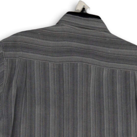 Mens Gray Striped Collared Chest Pocket Short Sleeve Button-Up Shirt Size L image number 4