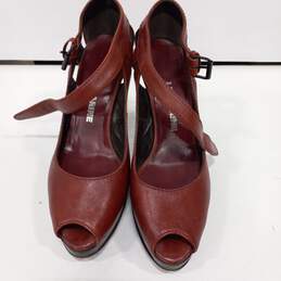 Womens Burgundy Peep Toe Ankle Strap Buckle Stiletto Pump Heels Size EUR 36