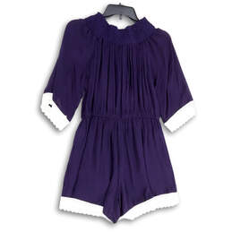 NWT Womens Purple White 3/4 Sleeve Round Neck One-Piece Romper Size Small alternative image