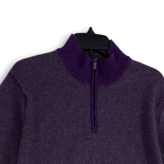 Womens Purple 1/4 Zip Long Sleeve Mock Neck Pullover Sweater Size XL image number 3