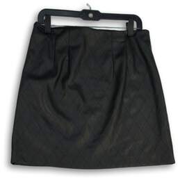 Loft Womens Black Diamond Flat Front Side Zip Short A-Line Skirt Size 8 alternative image