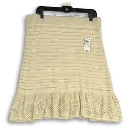 NWT Womens Ivory Crochet Elastic Waist Ruffle Hem Pull-On Mini Skirt Size XL