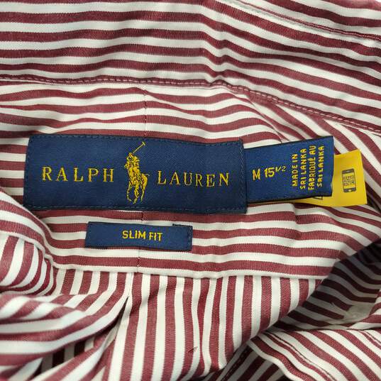 Ralph Lauren Red Striped Cotton Slim Fit Button Down Shirt Men's Size M NWT image number 4