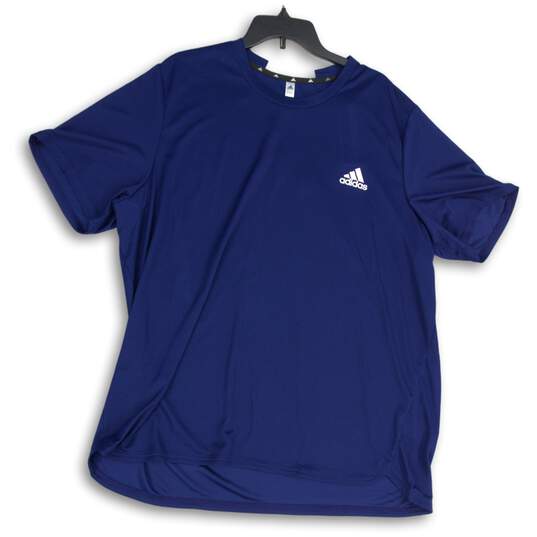 Adidas Mens Blue Crew Neck Short Sleeve Pullover T-Shirt Size 2XL image number 1